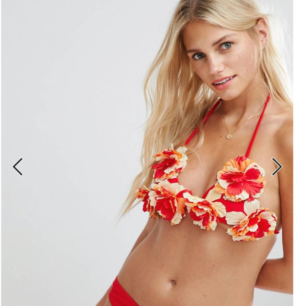 ASOS | ASOS DESIGN Premium 3D Flower Triangle Bikini Top and Bottom - Picture 2 of 10